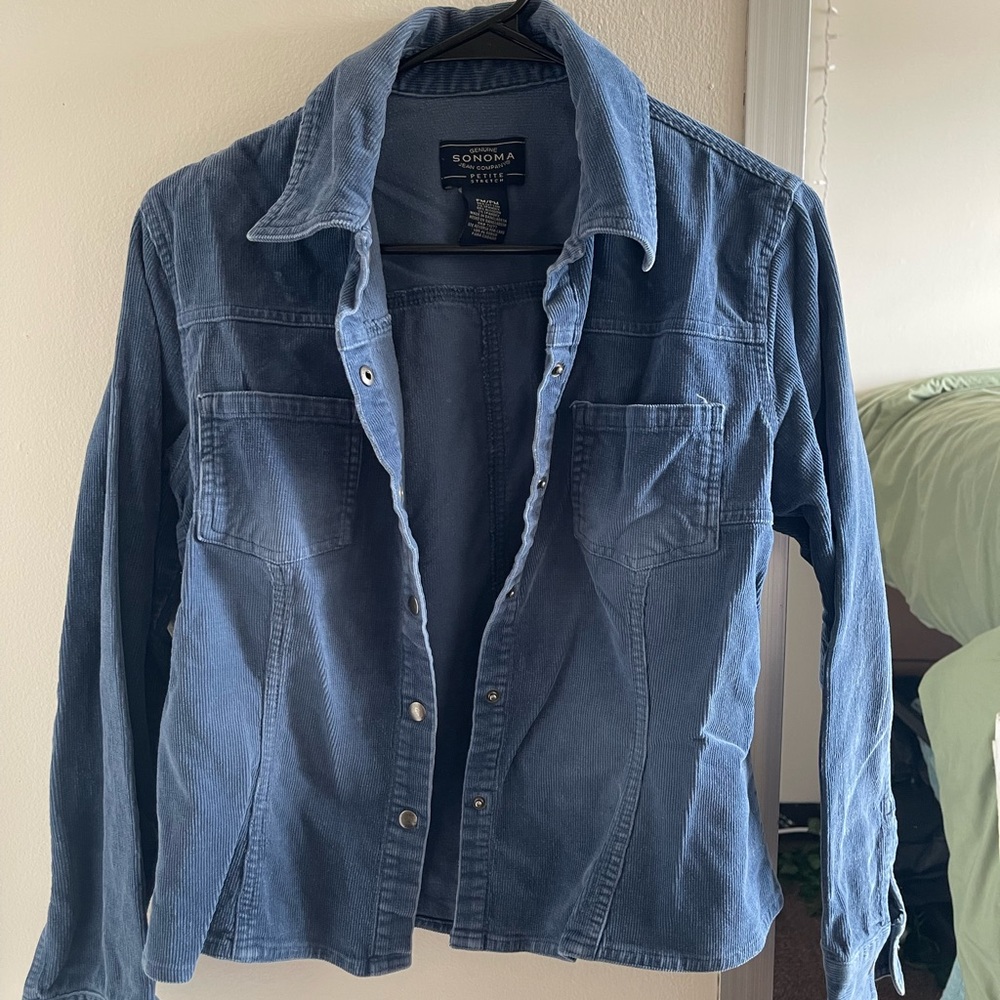 Blue corduroy button up jacket